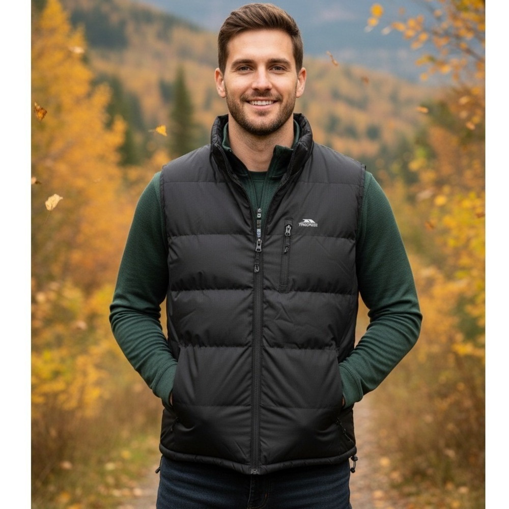 Trespass Full Zip Puffer Vest Men's Size XL Black Lightweight Sleeveless Outdoor